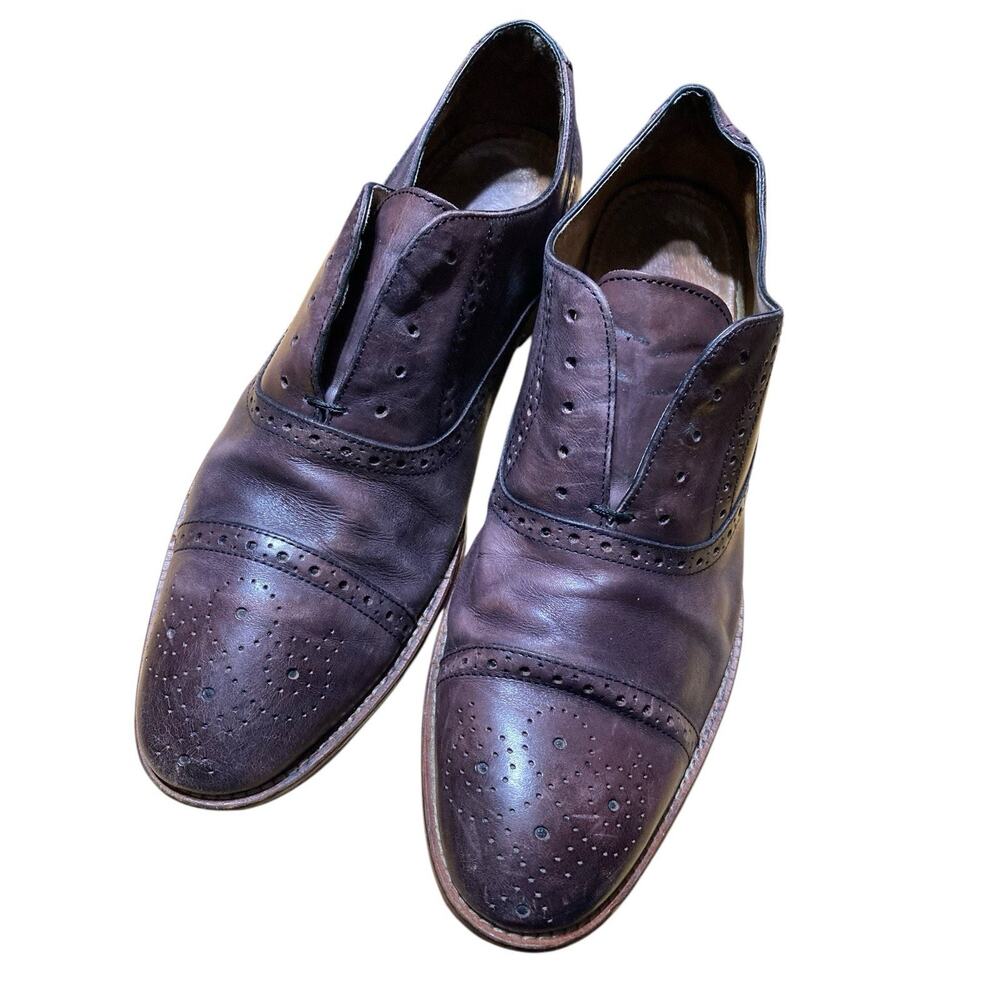 Johnston Murphy Shoes 10.5 Burgundy Brown Leather Cap Toe Oxford Lace Up - Picture 1 of 9
